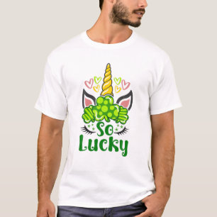 T-shirt Si chanceux St Patrick's Day Unicorn Enfants Fille