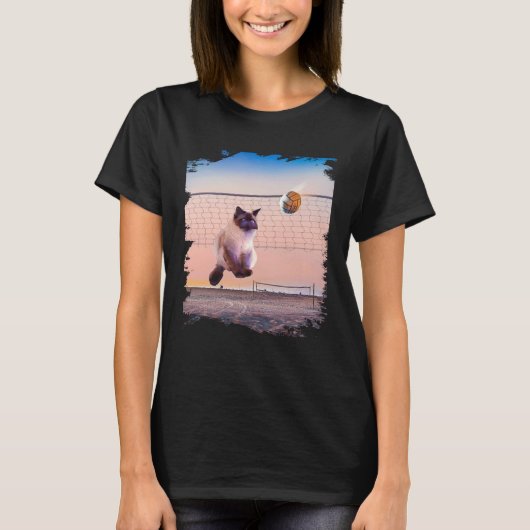 T-shirt Siamese Cat Playing Beach Volleyball (Devant)
