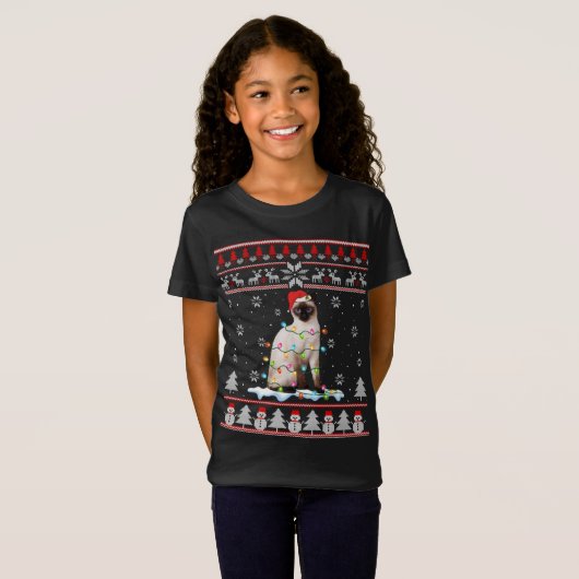T-Shirt Siamese Chat laide Noël lumières Drôle Amoureux de (Devant entier)