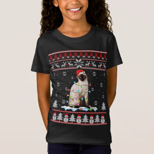 T-Shirt Siamese Chat laide Noël lumières Drôle Amoureux de (Devant)