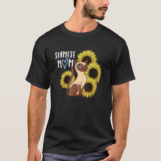 T-shirt Siamese Chat Maman maman Fleurs de soleil maman (Devant)