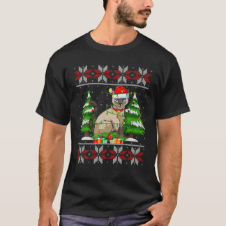 T-shirt Siamese Chat Noël Arbre Lumières Doux moche San