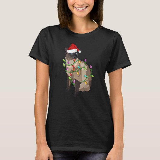 T-shirt Siamese Chat Noël Lumières Noël Chat (Devant)