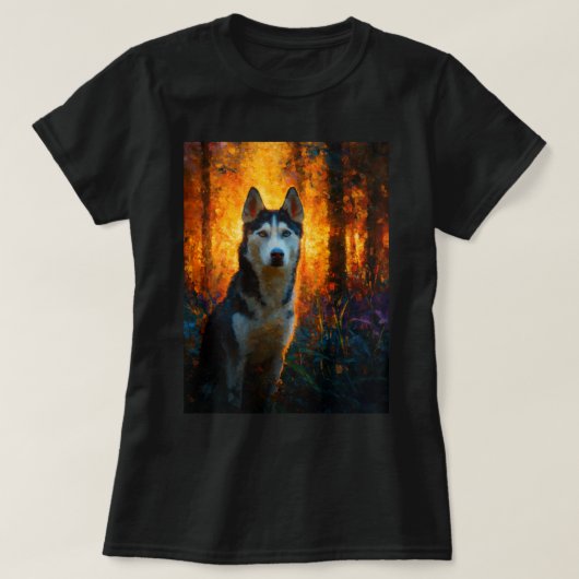 T-shirt Siberian Husky in the Forest (Design devant)