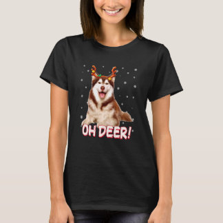 T-shirt Siberian Husky Oh Cerf Drôle de Chien Noël