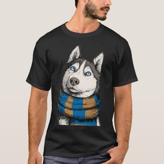 T-shirt Siberian Husky Wearing a Scarf (Devant)