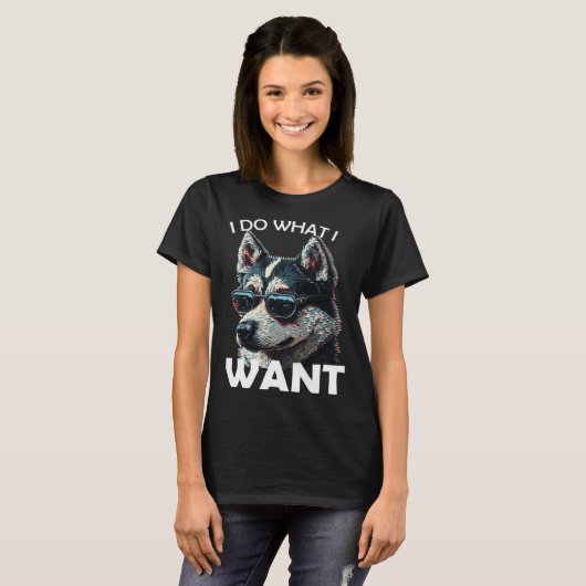 T-shirt Siberian husky with sunglasses and a  saying (Devant entier)