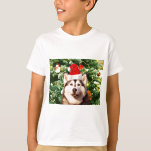 T-shirt Sibérie Husky Arbre de Noël Ornements Snowman