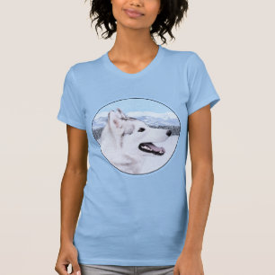 T-shirt Sibérie Husky (argent et blanc) Peinture Chien Art