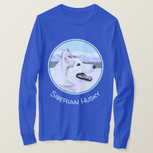 T-shirt Sibérie Husky (argent et blanc) Peinture Chien Art