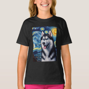 T-shirt Sibérie Husky Chien Art Van Gogh Starry Nuit Siber