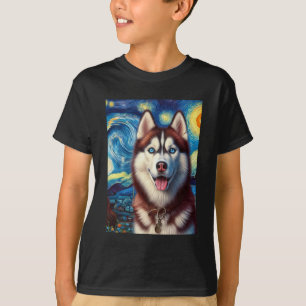 T-shirt Sibérie Husky Chien Art Van Gogh Starry Nuit Siber