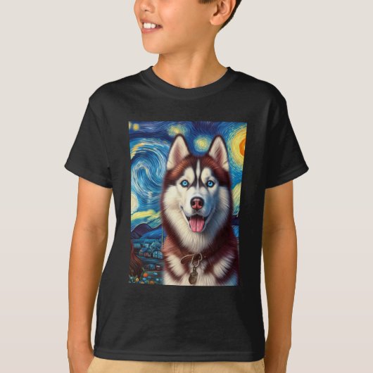 T-shirt Sibérie Husky Chien Art Van Gogh Starry Nuit Siber (Devant)