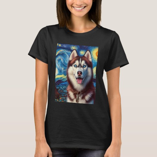 T-shirt Sibérie Husky Chien Art Van Gogh Starry Nuit Siber (Devant)