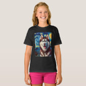 T-shirt Sibérie Husky Chien Art Van Gogh Starry Nuit Siber (Devant entier)