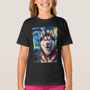 T-shirt Sibérie Husky Chien Art Van Gogh Starry Nuit Siber