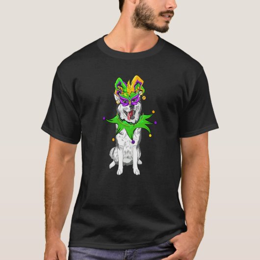 T-shirt Sibérie Husky Chien Mardi Gras Masque Casquette pe (Devant)
