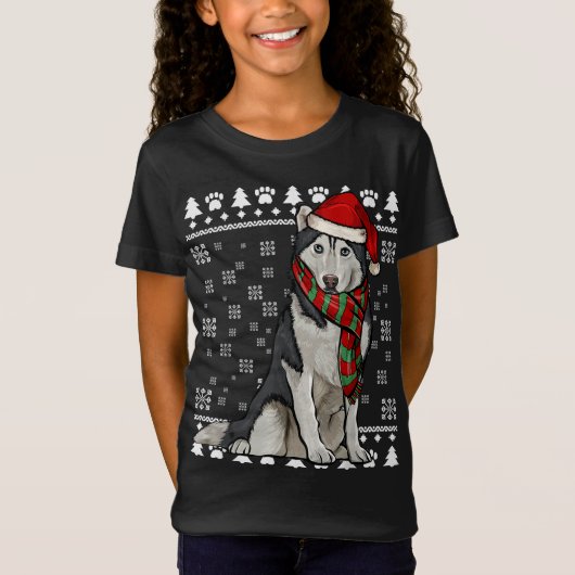 T-Shirt Sibérie Husky Chien Santa Hat Noël laid (Devant)