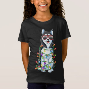 T-Shirt Sibérie Husky Christmas Tree Lumières Père Noël Xm