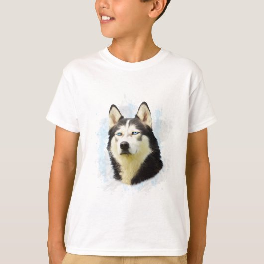 T-shirt Sibérie Husky Dog Eau Couleur Art Peinture (Devant)