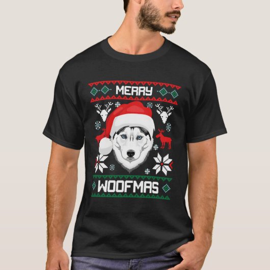 T-shirt Sibérie Husky Merry Woofmas Pour (Devant)