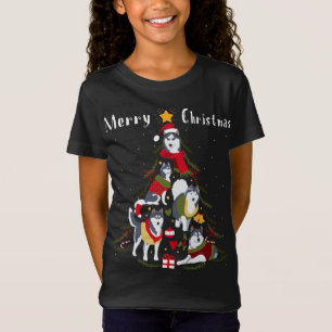 T-Shirt Sibérie Husky Noël Arbre de Noël Amoureux des chie