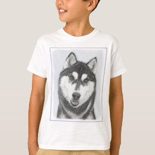 T-shirt Sibérie Husky (noir et blanc) Peinture Chien Art