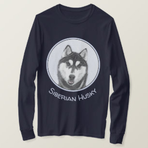 T-shirt Sibérie Husky (noir et blanc) Peinture Chien Art