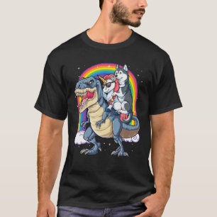 T-shirt Sibérie Husky Unicorn Dinosaur T Rex Funny Rainbo