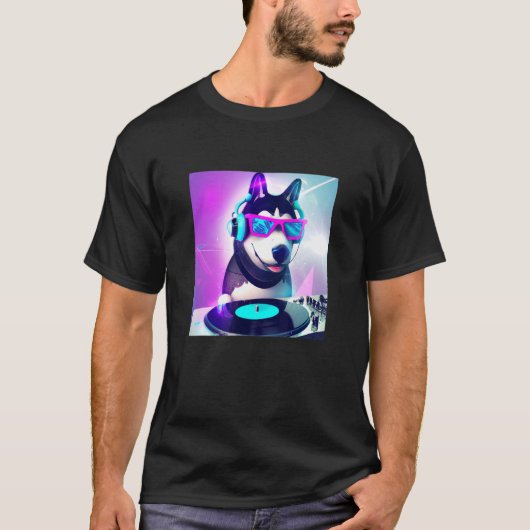 T-shirt Sibérie husky Vaporwave DJ Chien esthétique Garçon (Devant)