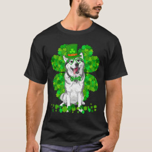 T-shirt Sibérien Husky Chien St Patrick Day Shamrock migno