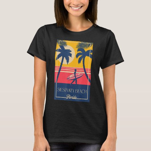 T-shirt Siesta Key Beach Floride Rétro Surfer Beach Design (Devant)