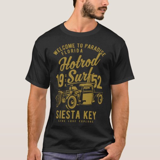 T-shirt Siesta Key Florida Retro Hotrod Surf  5 (Devant)