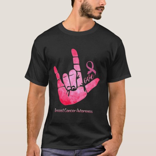 T-shirt Signe ASL Amour Cancer du sein Sensibilisation Rub (Devant)