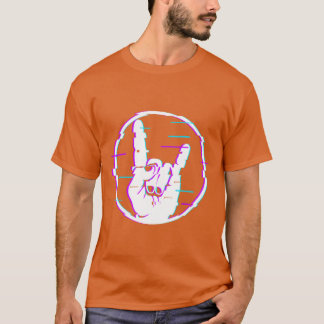 T-shirt Signe de glitch des cornes Signe de la main Rock e