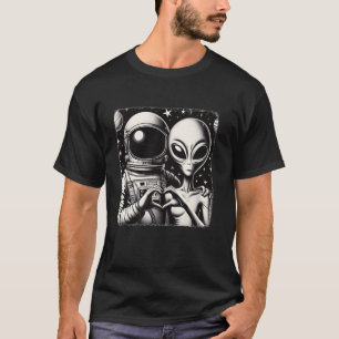 T-shirt Signe de la main d'amour d'astronaute et d'aliens 