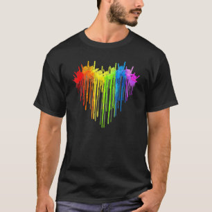 T-shirt Signe de la main Je t'aime Cœur arc-en-ciel ASL Fi