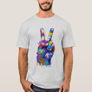 T-shirt Signe de paix à égouttement de peinture colorée Gr