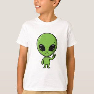 T-shirt Signe de paix d'alien vert mignon pour enfants