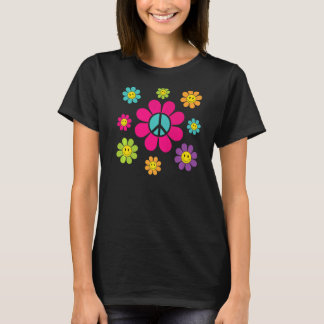 T-shirt signe de paix funky fleur rétro 70's