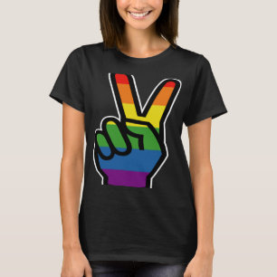 T-shirt Signe de paix main arc-en-ciel