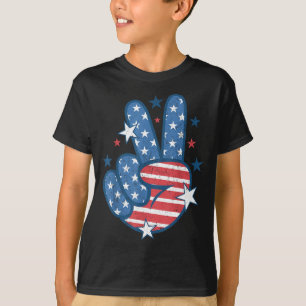 T-shirt Signe de paix Main Drapeau Usa 4 juillet Patriote