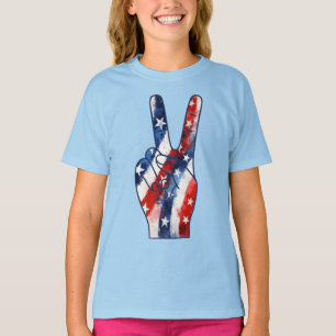 T-shirt Signe de paix patriotique avec motif de drapeau am