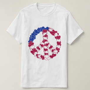 T-shirt Signe de paix Rouge Blanc & Bleu avec des cœurs