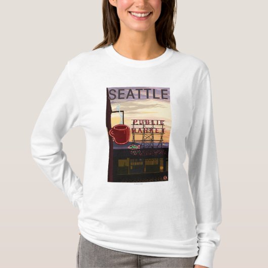 T-shirt Signe du marché d'endroit de SeattlePike et vue de (Devant)