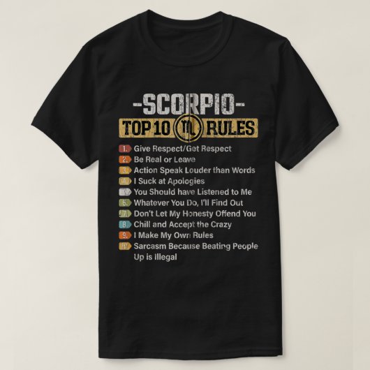 T-shirt SIGNE Zodiaque Drôle Top 10 Règles De Scorpio Grap (Design devant)