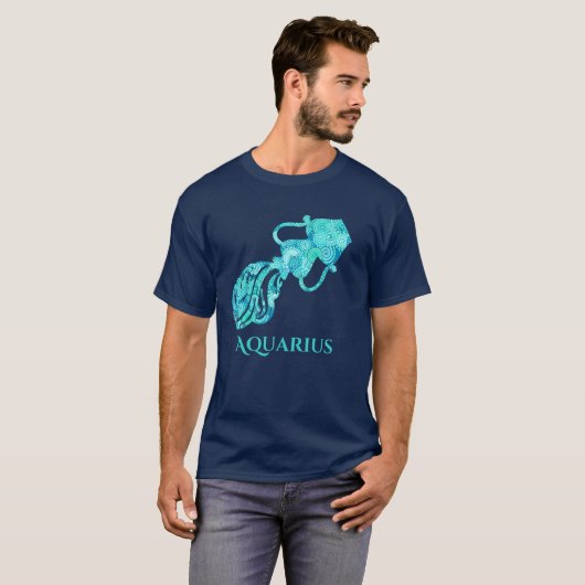 T-shirt Signe zodiaque pour Aquarius dans un fractal Turqu (Devant entier)