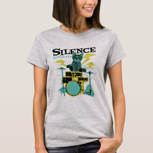 T-shirt Silence Destroyer Cute Chat Jouer Des Tambours (Devant)