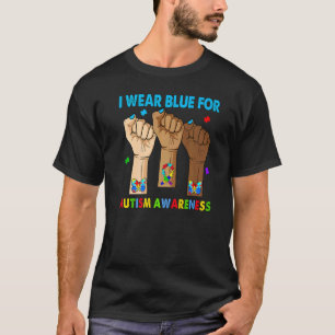 T-shirt Silence Main Je Porte Bleu Pour Sensibilisation su