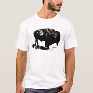T-shirt Silhouette blanche de bison de Buffalo de noir